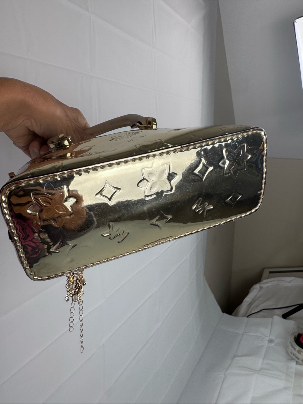 Michael Kors Mini Metallic Gold Crossbody Satchel Bag Tassel - Picture 3 of 12